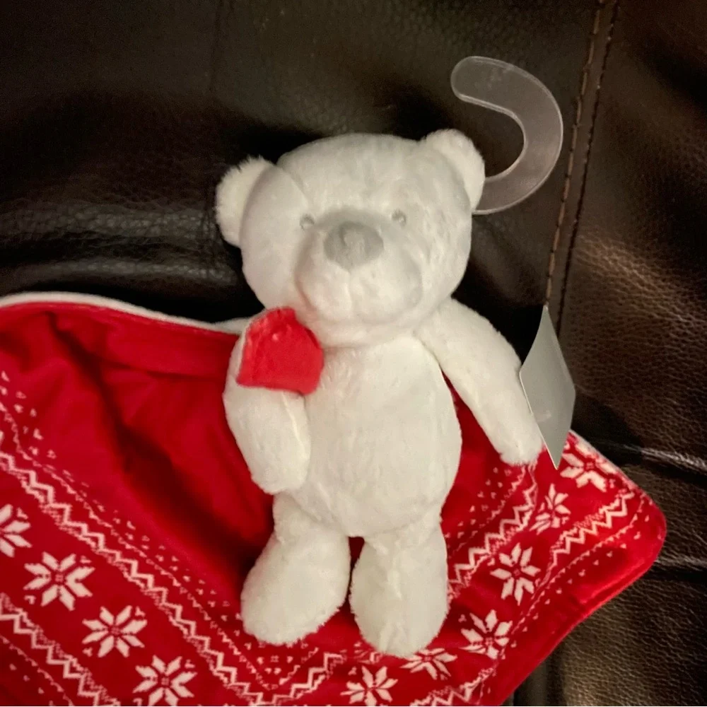 Carter's Red and White Stuffed Bear with Blanket